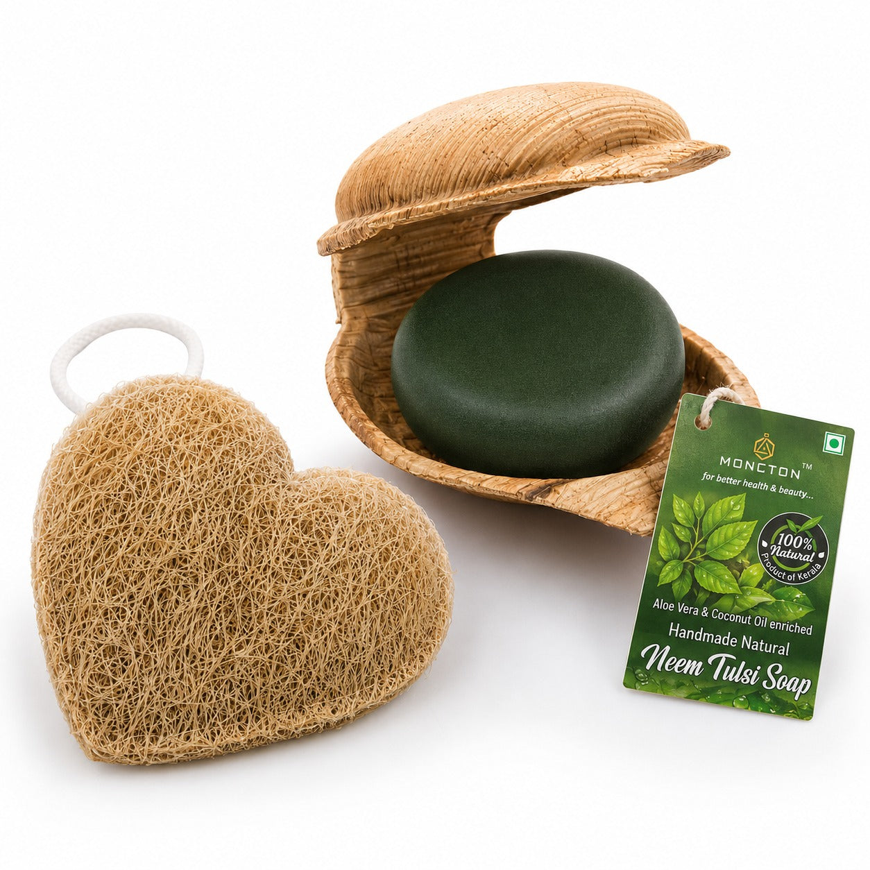 Handmade Neem Tulasi Soap with Free Natural loofah | 100g Each